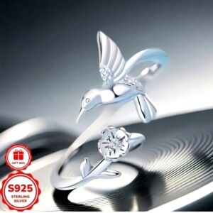 Elegant 925 Sterling Silver Hummingbird Ring